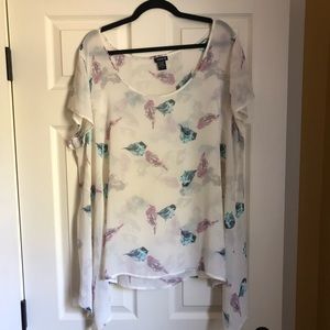 TORRID Flowy Sheer White Bird Decorated Top